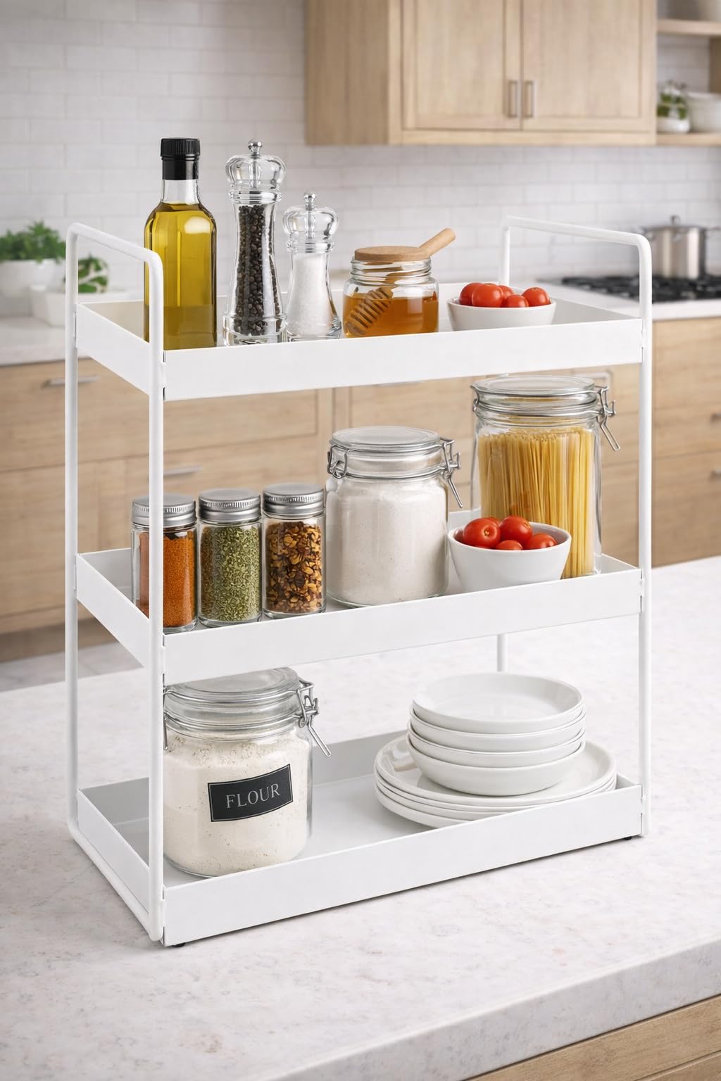 appeasy Multi-Purpose Storage Shelf Rack Modern Design, Premium Iron Build, 3-Layer Freestanding Organizer for Kitchen, Bathroom, Office - Durable, Rust-Proof(Size:- 17x31x43 Cm)