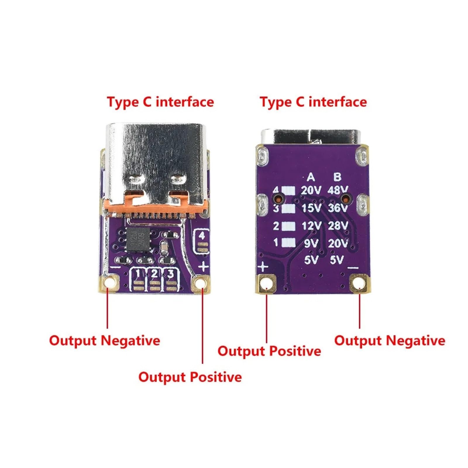 PD3.1/QC3.0 Decoy Module USB-C 5-48 V 5 A Fixed Output Board for DIY Power Supply Tester (High Voltage)