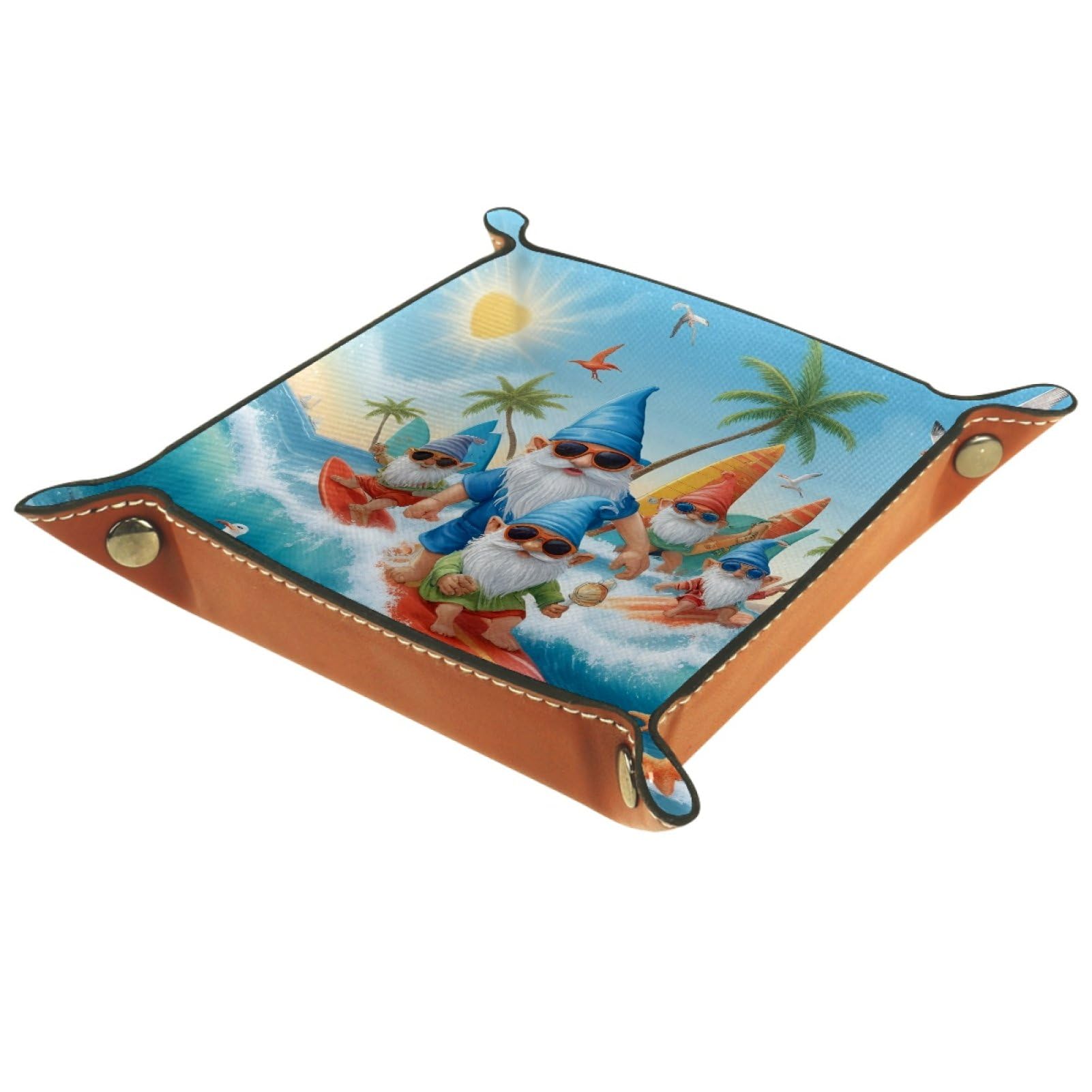 VAPOKF Cute Surfing Gnomes Portable Folding Dice Rolling Tray, Microfiber Leather Dice Holder for Dice Games Like RPG, DND and Other Table Games