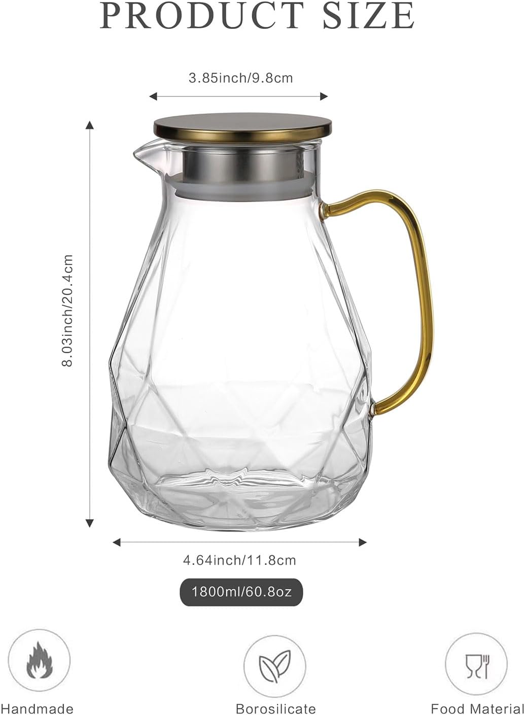 Glass Pitcher With Lid And Spout For Iced Tea, Pitchers Beverage Pitchers For Fridge, Water Pitcher