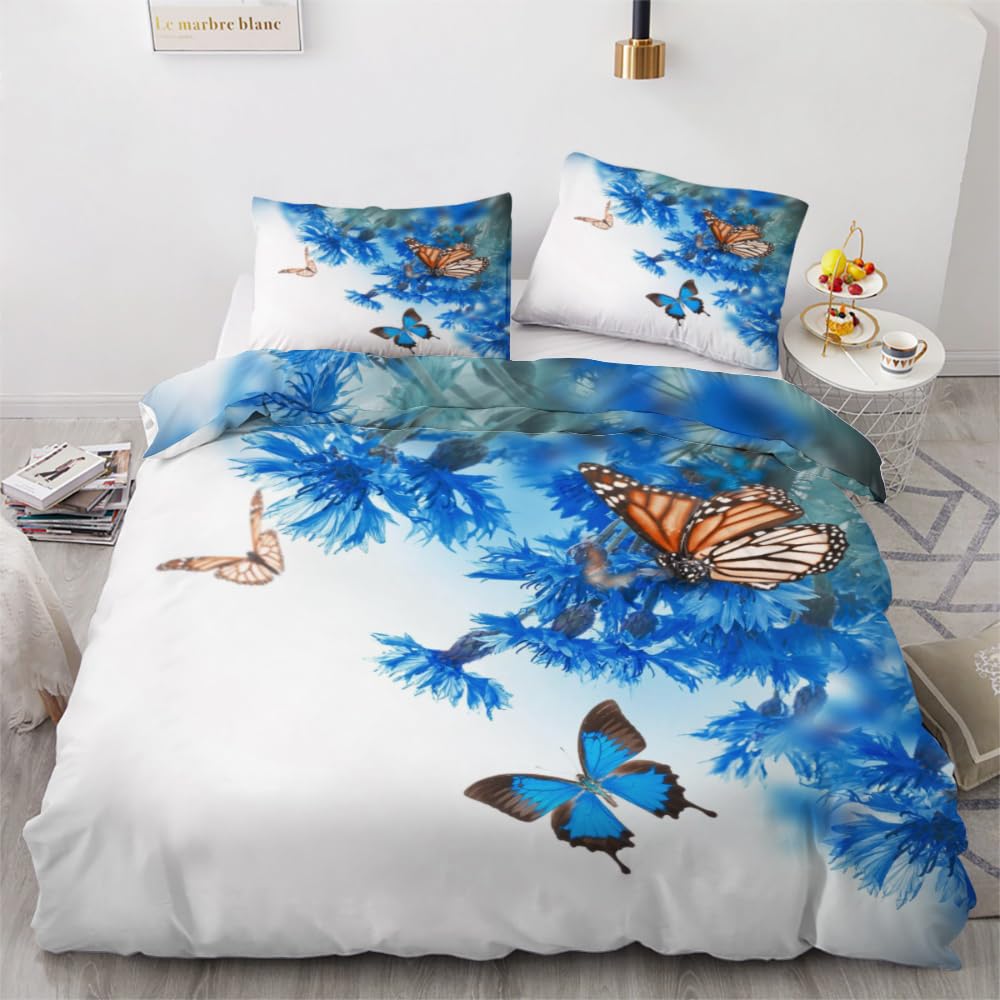 ROUSKI Bettwäsche Schmetterling 220x240 cm 3teilig 100% Leicht Mikrofaser Bettbezug Frühling Blumen Wendebettwäsche mit Reißverschluss 3D Motiv Zimmer