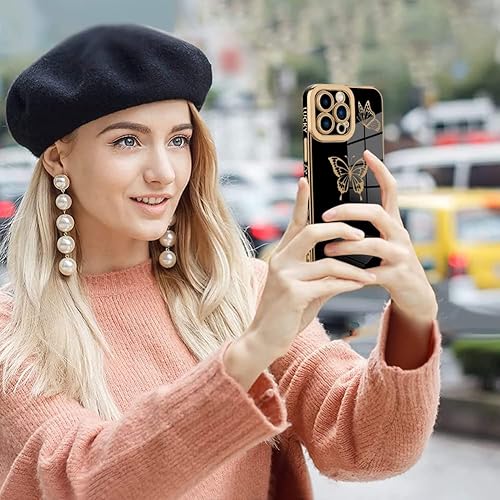 Miniatura 2 de BITOBE Funda diseñada para iPhone 13 Pro, diseño de mariposas para mujeres y niñas, borde chapado de lujo, protección completa de lente de cámara