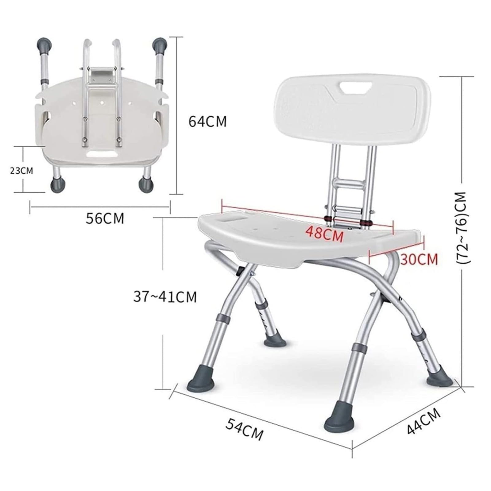 Silla De Ducha para Personas Mayores, Taburete De Ducha Antideslizante, Silla De Baño Plegable Regulable En Altura con Respaldo, Asiento De Ducha para Adultos, 136 Kg C