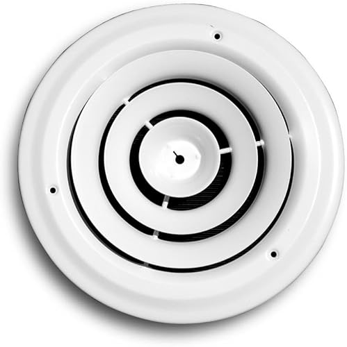 Truaire, 1 unidad (paquete de 1), difusor de aire de techo redondo C800-06 con recubrimiento de polvo blanco de 6 pulgadas (medidas de apertura del
