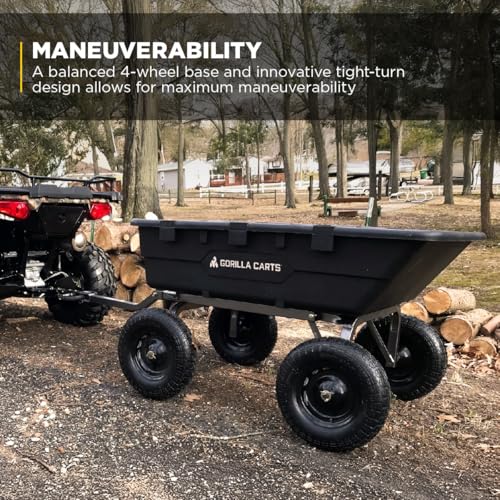 Image of Gorilla Carts Poly Dump Cart, 1500 lb. Capacity, 10 Cu Ft, Black
