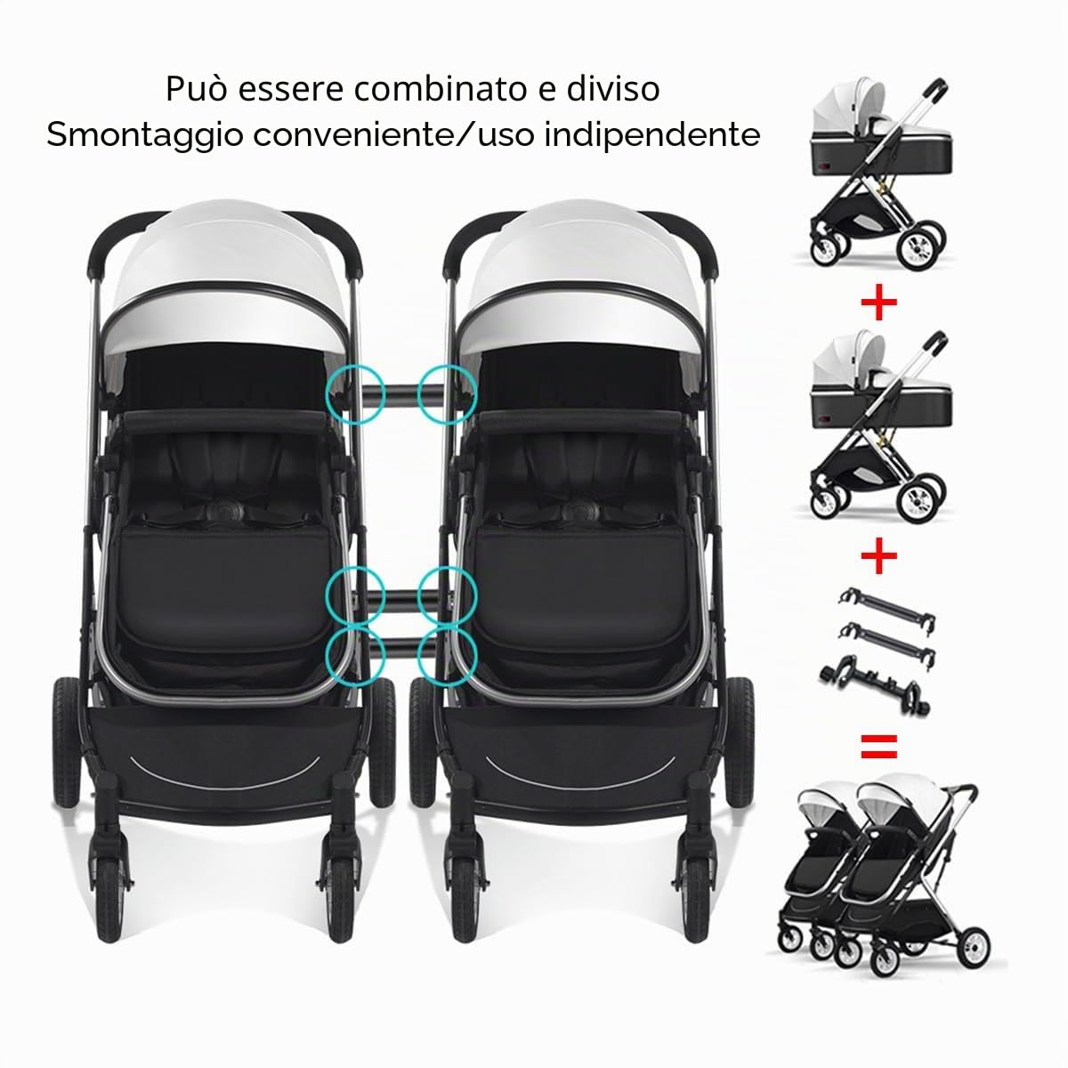 YCKEGEW Carrozzina Tandem per Gemelli Passeggino Doppio con Telaio in Alluminio, Il Passeggino Doppio può Stare Sdraiato,Passeggini per Bambini da 0 A 36 Mesi (Color : Grey)