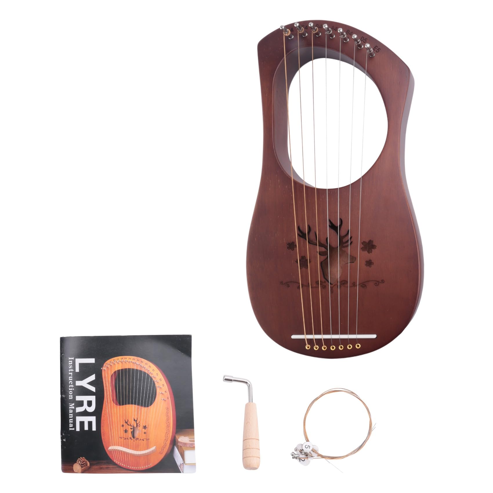Lyre Harpe Acajou 7 Cordes en Bois Massif Métal Instruments à Cordes Marron