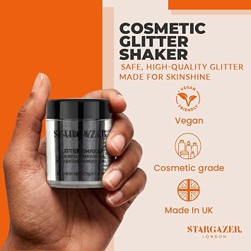 Stargazer Cosmetic Body Glitter Shaker Onix Black | Face Body Eyes Hair & Nails Sparkle | Fine Festival Makeup | Cruelty-Free Cosmetic