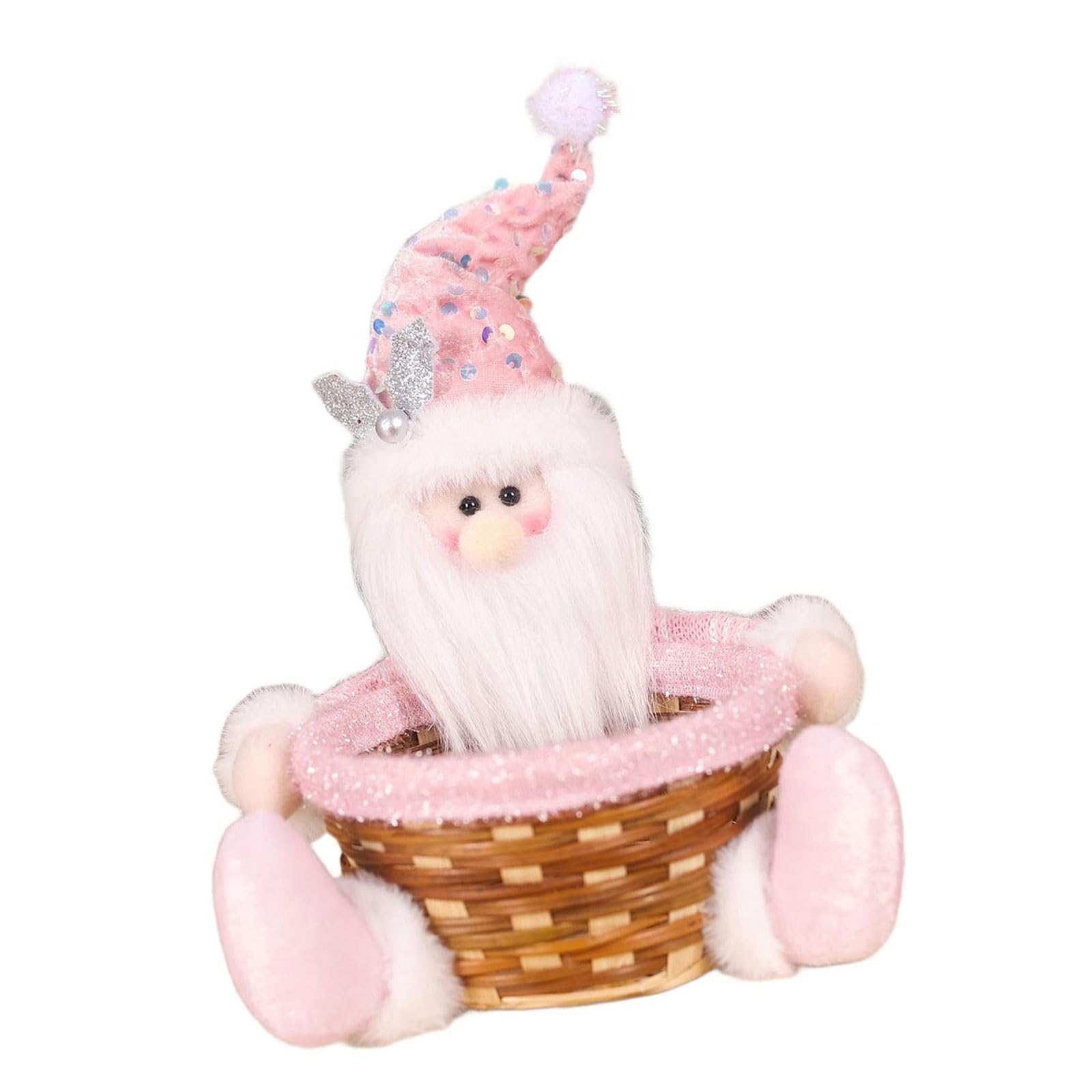 Qsvbeeqj Christmas Celebration Bamboos Baskets Round Bamboos Baskets With Christmas Figurines For Festival Presentation
