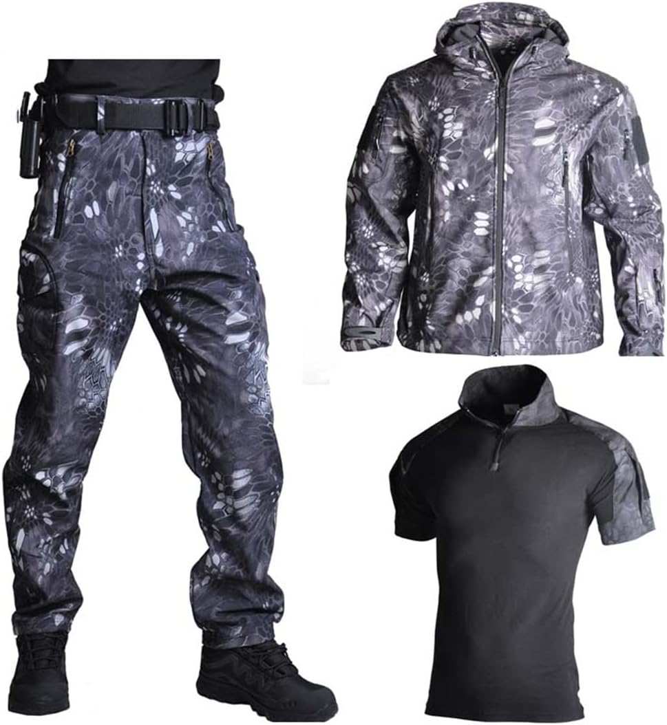 Hcclijo Outdoor Soft Shell Suit Jacket Pants Shirt Military Uniform Set Tactical Suit Army Clothes
