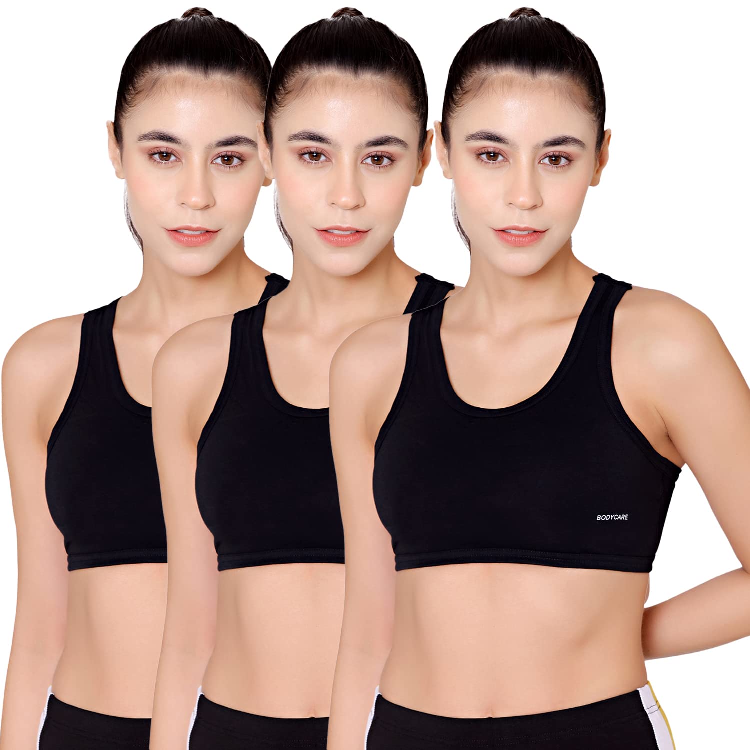 bodycare Women's Cotton Non Padded Non-Wired Sports Bra (Pack of 3)-picture-54
