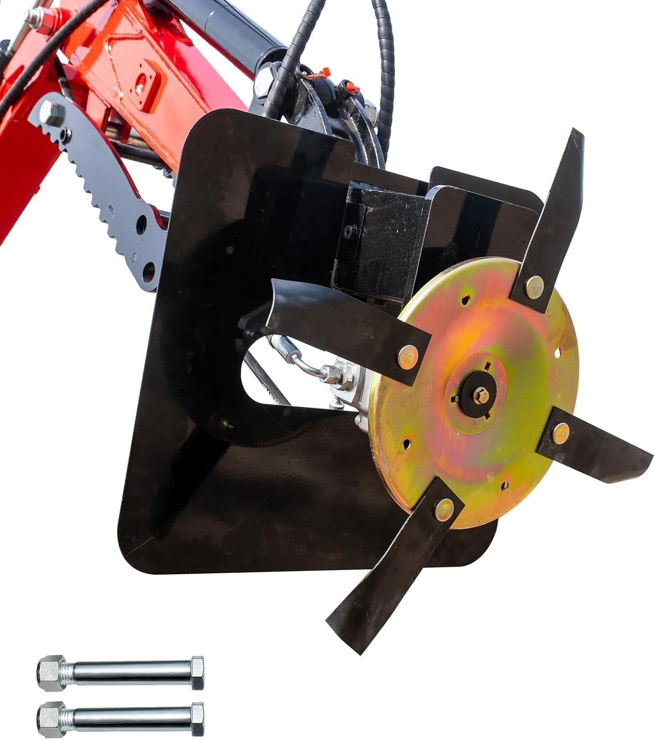 Desbrozadora rotativa para miniexcavadora 1–2 t, 2 pasadores | Accionamiento hidráulico, disco de corte giratorio, cuchillas reforzadas, para hierba maleza y ramas pequeñas, stock DE