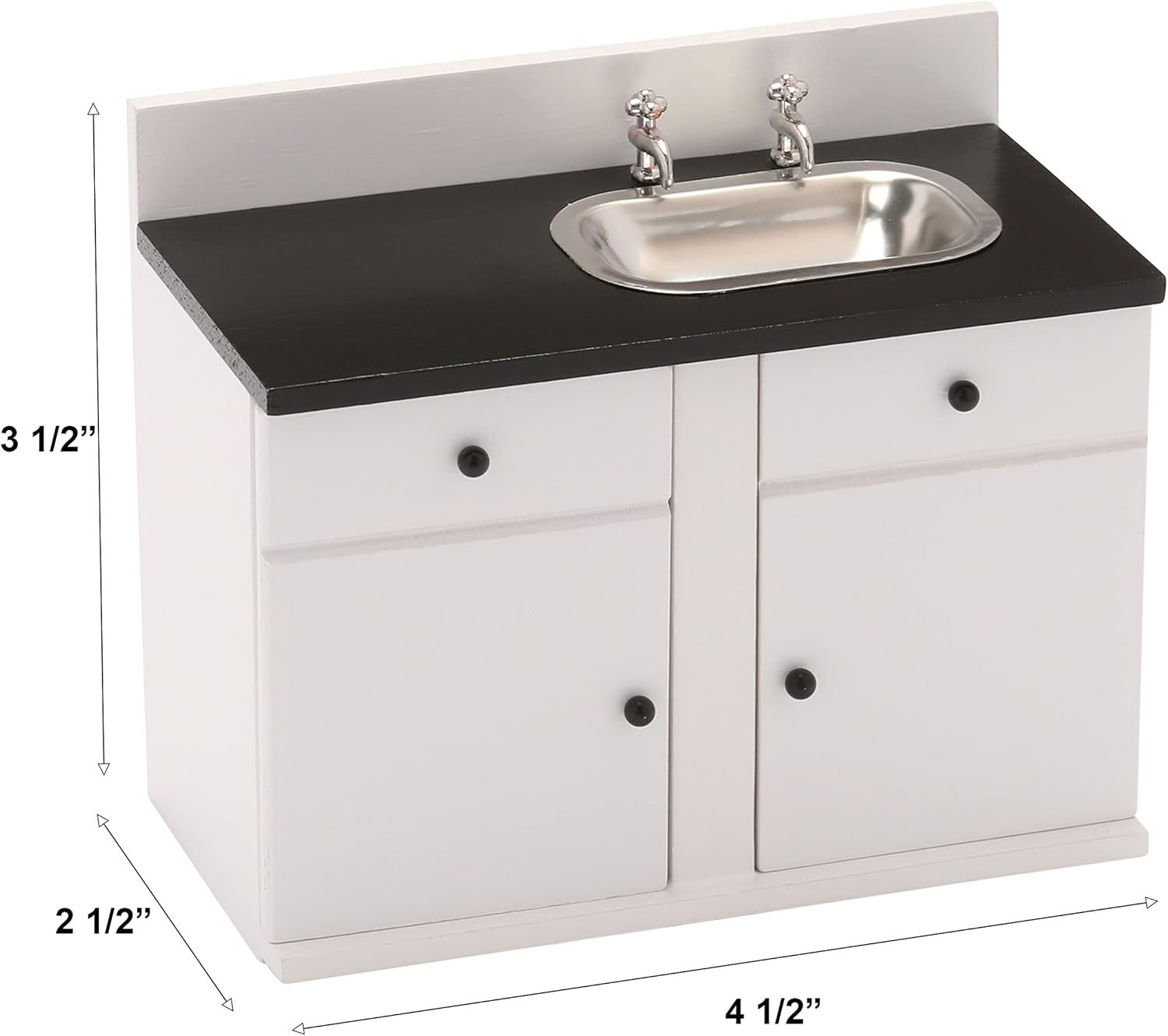 Dollhouse Kitchen Sink Cabinet, Mini White Countertop, 1:12 Scale Furniture for 6 Inch Dolls