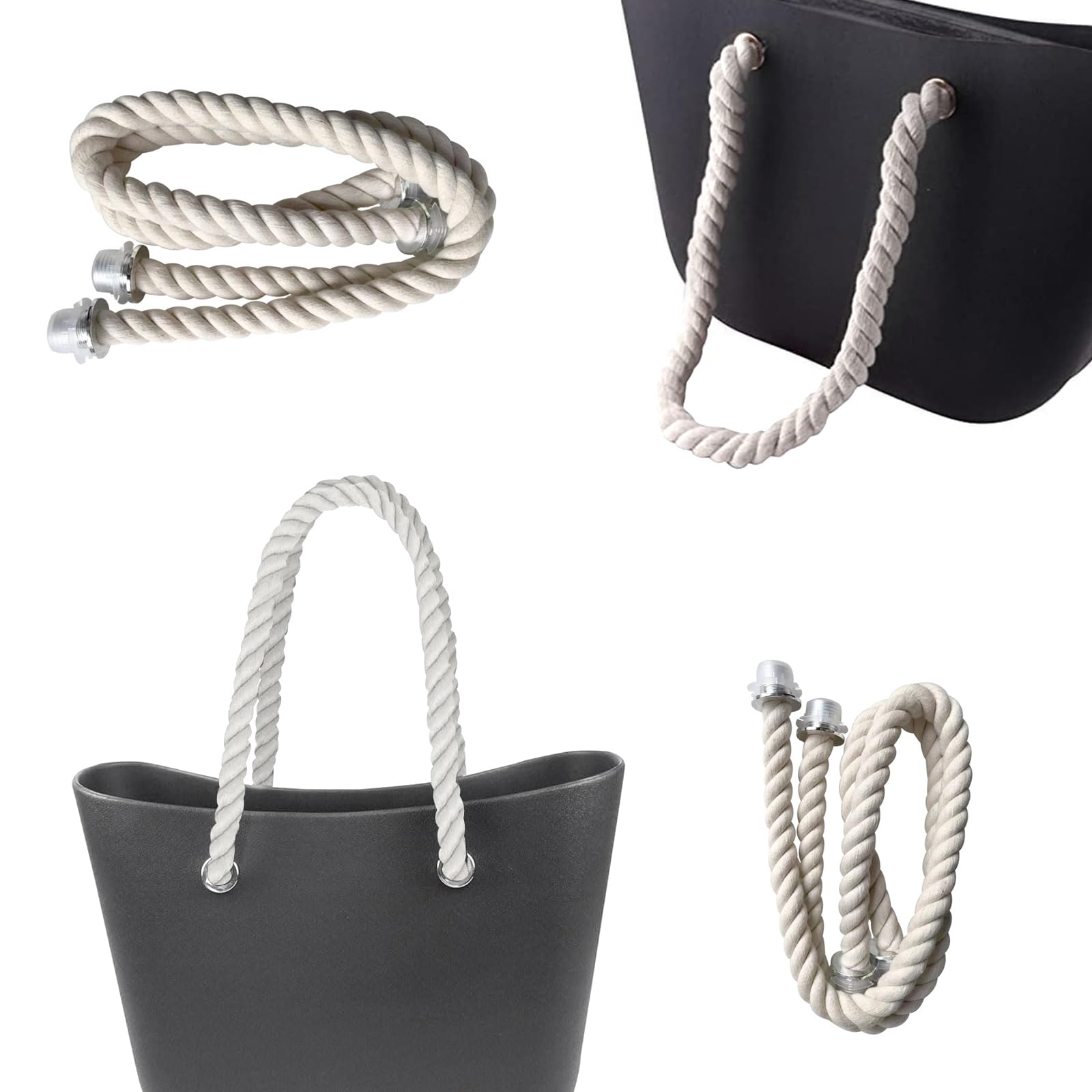4 Maniglie Per Borse Obag 75 Cm – Tracolla Intrecciata In Cotone, Beige E Nero, Con 8 Fibbie, Per Ricambio E Fai Da Te