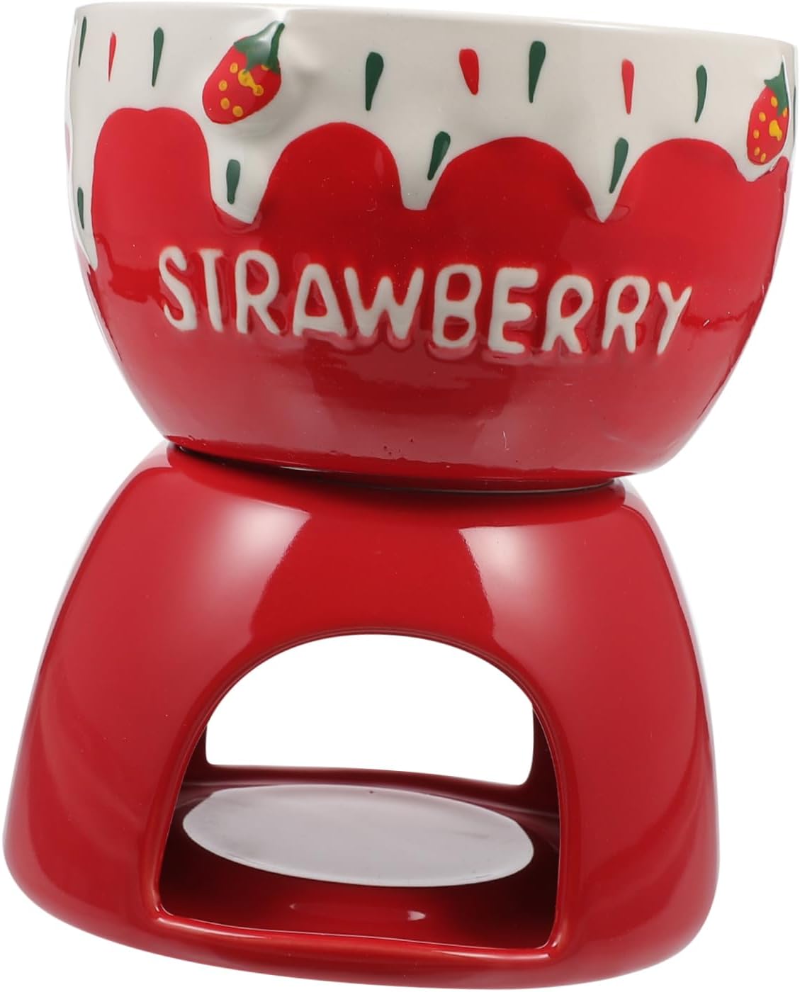 1set Ceramic Chocolate Fondue Pot for Cheese Butter Melting Stylish Strawberry Design for Parties Gatherings Multi-functional Ice Chocolate Melting Pot