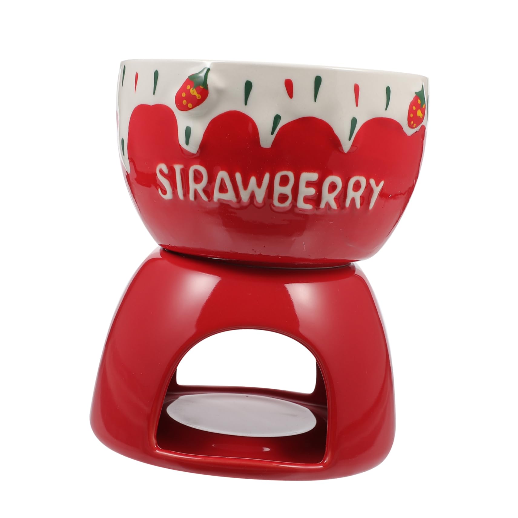 BEBEMOKO 1set Ceramic Chocolate Fondue Pot for Cheese Butter Melting Stylish Strawberry Design for Parties Gatherings Multi-functional Ice Chocolate Melting Pot