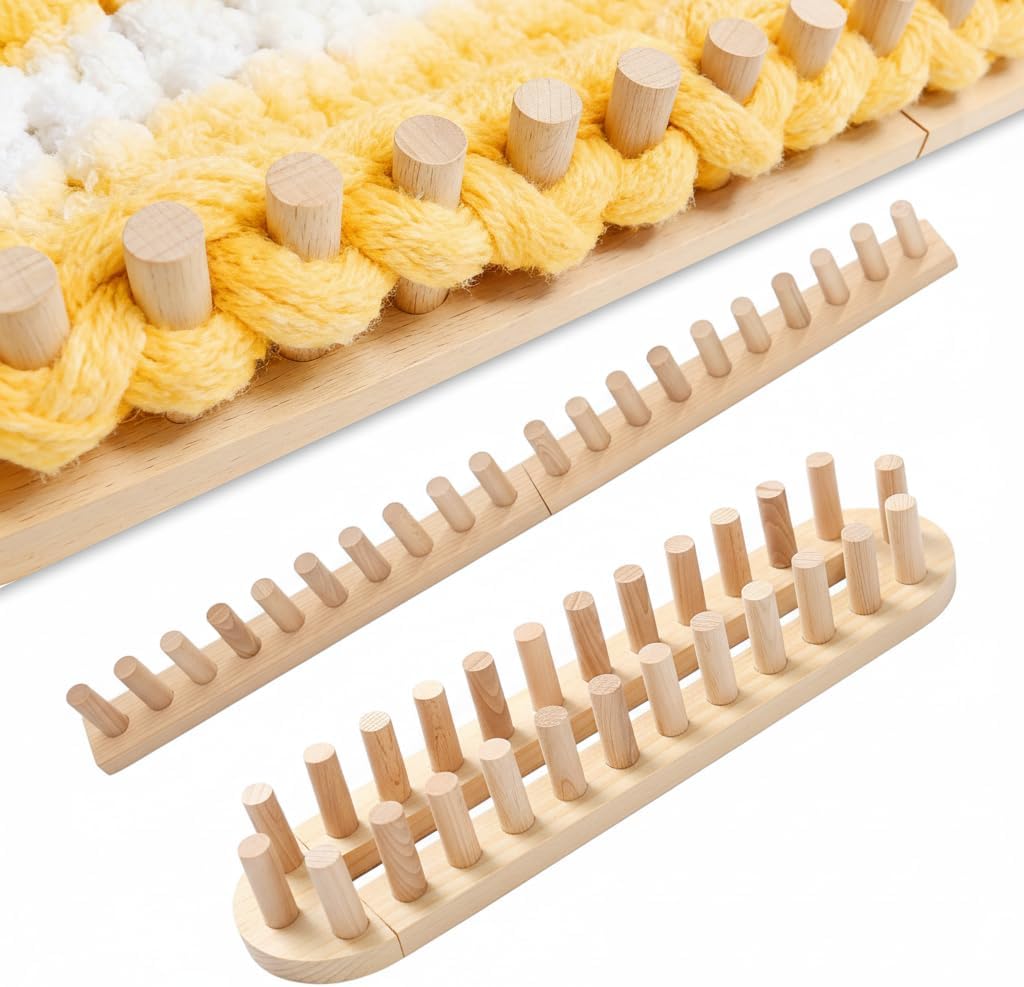 Blingcute 32" Wooden Chunky Blanket Loom - Snag-Free Knitting Loom for Jumbo Yarn - No Needles Required Beginner Friendly Hand Weaving Set for DIY Throw Blankets, Pet Beds & DIY Craft Gifts.