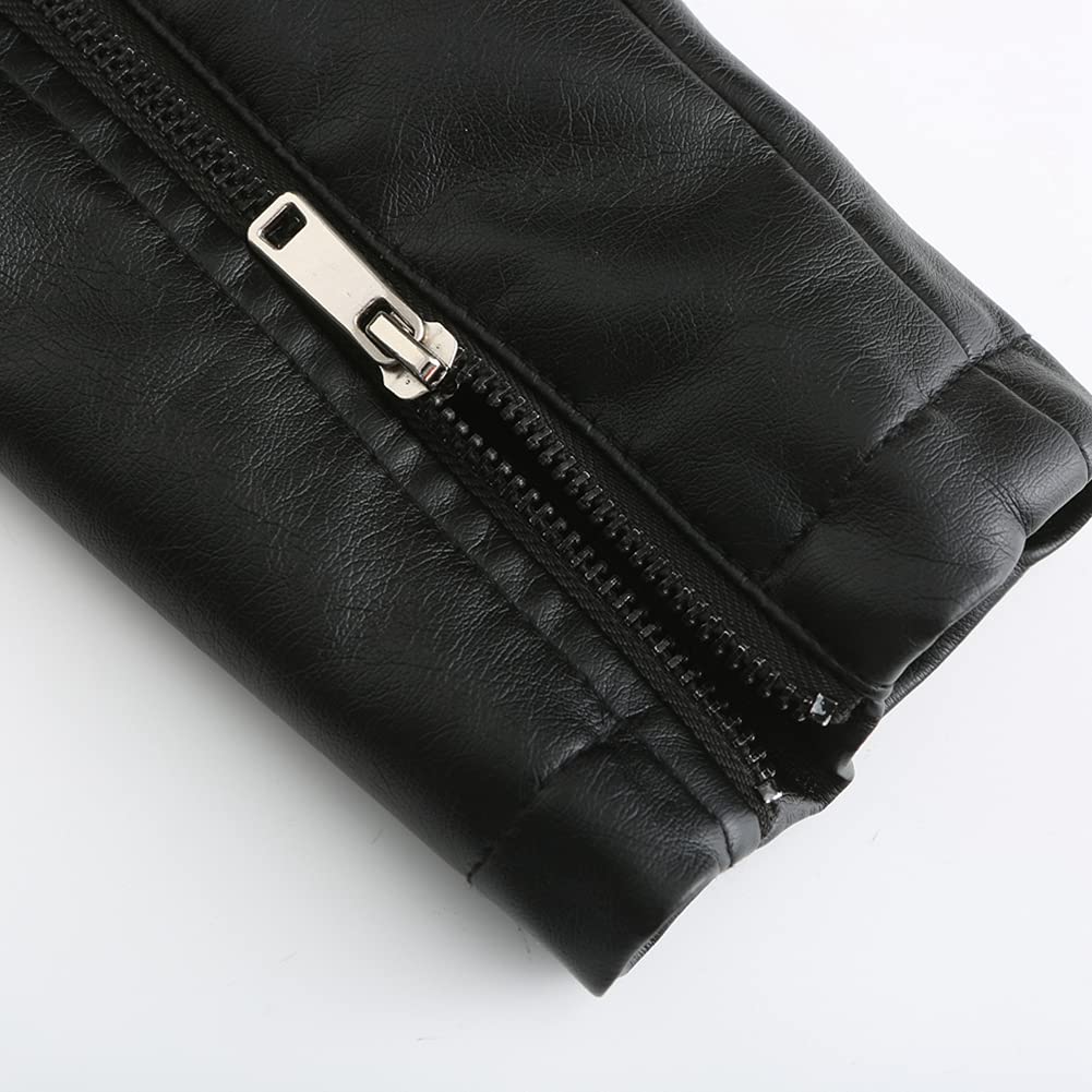 YYNUDA Lederjacke Damen Bikerjacke Stehkragen Frühling Herbst | Reißverschluss Kunstleder lange Ärmel gefütterter Schnitt Nieten Details Seitentaschen für Herbst Frühling Alltag Büro