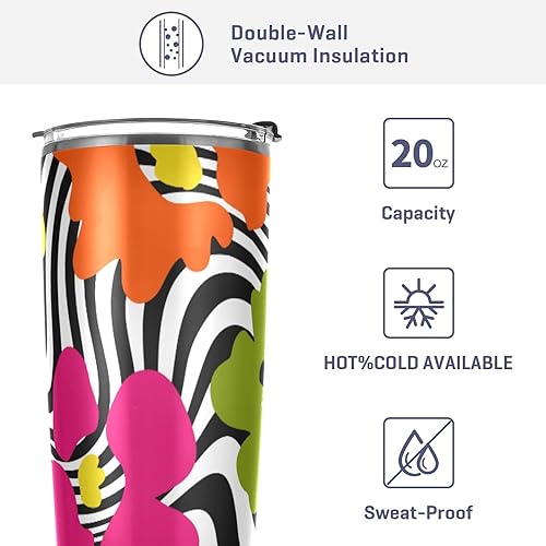 Miniatura 4 de susiyo Simple Flowers with Zebra - Vaso al vacío de 20 onzas con tapa abatible y pajita, botella de agua de acero inoxidable, reutilizable, aislada,