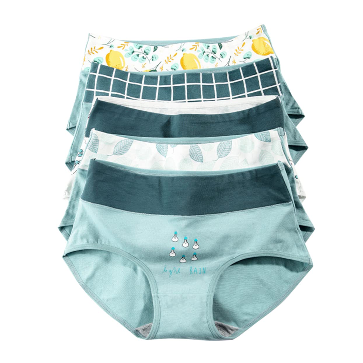 SHERCHPRY Bragas de algodón para mujer, ropa interior femenina de cintura alta, ropa interior para mujer, bikini para mujer, 5 unidades