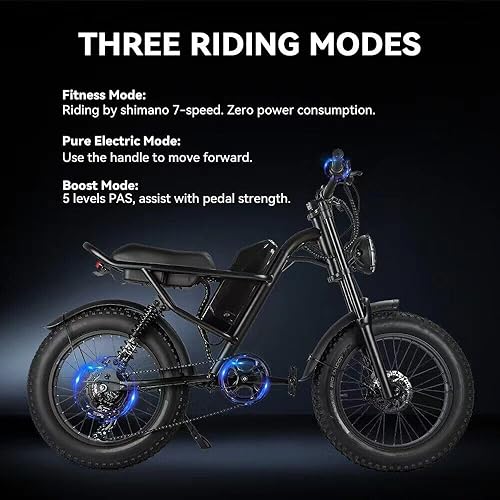 Miniatura 6 de PHNHOLUN Motocicletas eléctricas 2023 de 750 W para adultos y hombres  Bicicleta de cross de 20 pulgadas con batería extraíble de 15 AH, 6 capas de