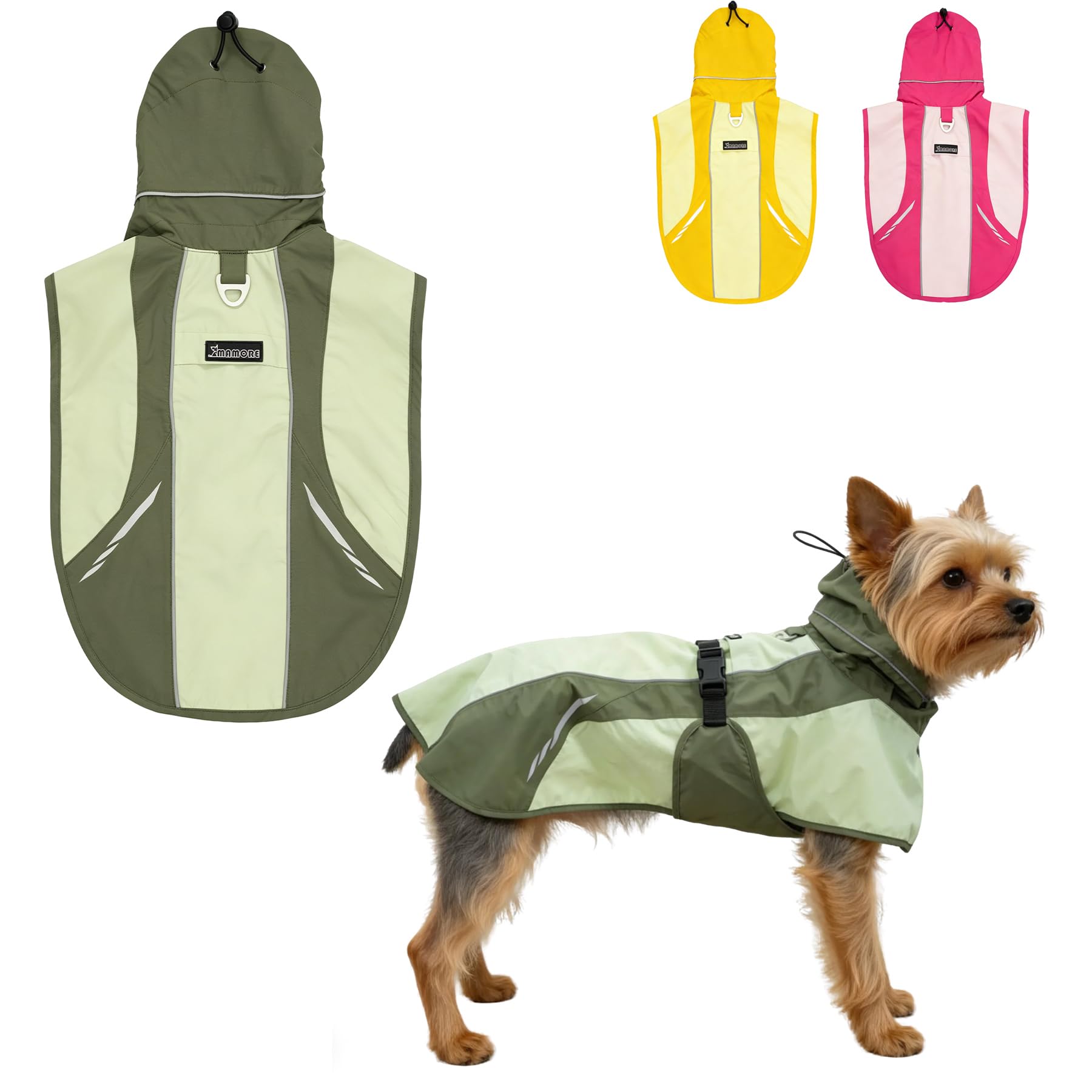MAMORE Waterproof Dog Raincoat with Chest Cover, Adjustable Reflective Lightweight Dog Rain Jacket for Small Medium Large Dogs Leash Hole