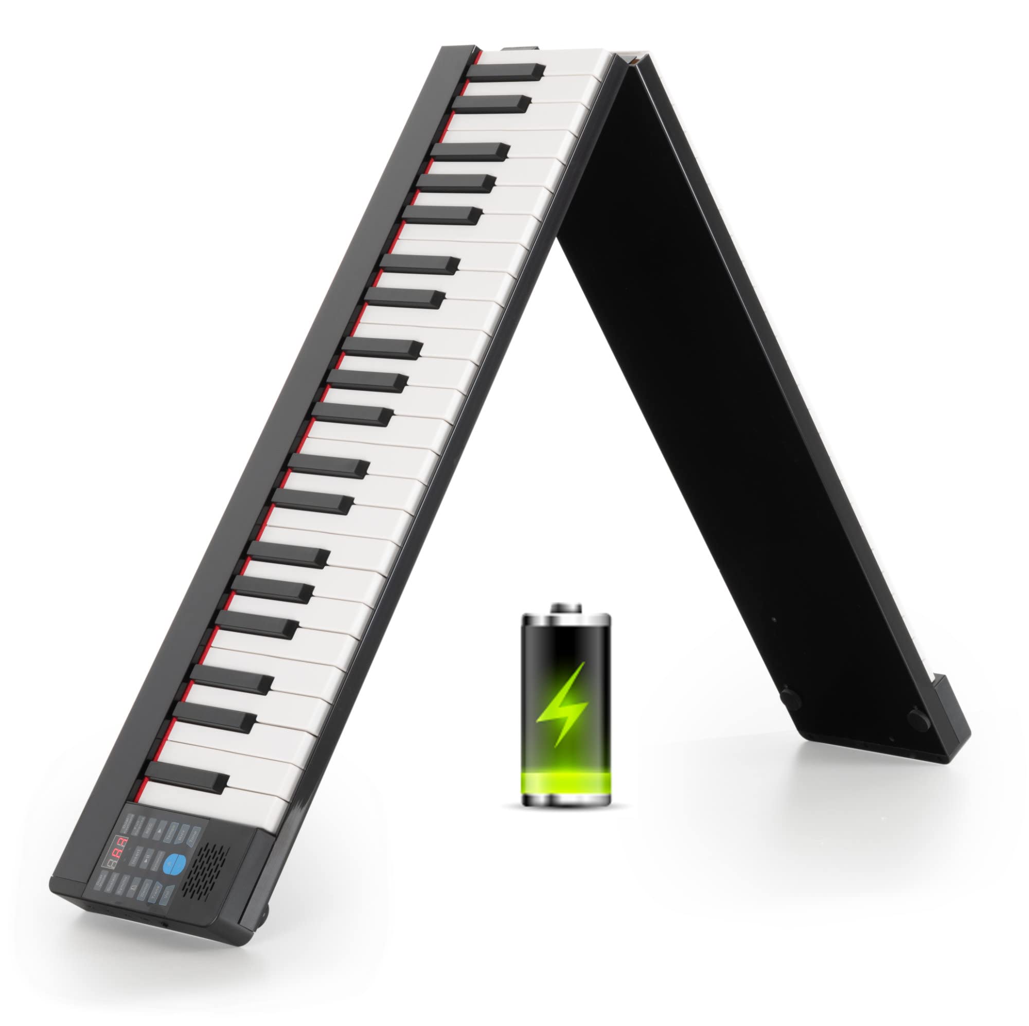 FunKey KP-88II Klapp-Piano - Keyboard zum Zusammenklappen - 88 Tasten in Standardgröße mit Anschlagdynamik - 1100 mAh-Akku - Lautsprecher - Inkl. Tasche, Netzteil & Sustain-Pedal - Schwarz