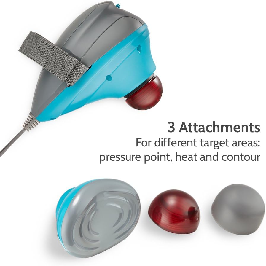 Homedics Percussion Handheld Heated Massager with Hand Strap | Pressure Point Kneading, Adjustable Strap, 3 Target Area Attachments Mercury Sports Recovery