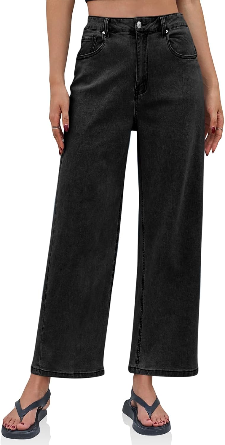 Cicy Bell Womens Baggy Horseshoe Jeans Boyfriend Wide Leg Vintage Mid Rise Cropped Denim Pants Black - Image 2