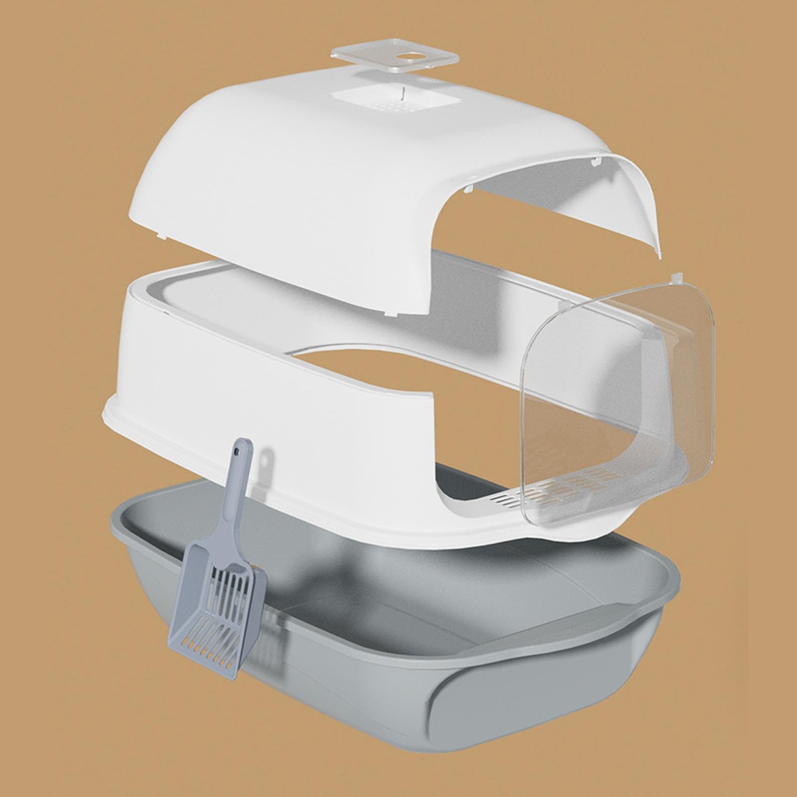 Enclosed Katzenstreu Toilette mit Abgedecktem Katzenklo Faltbarem Katzenstreu Tray Toilettenwanne mit Rahmen Und Schaufel Ausgestattet Geruchsdichte F, grau