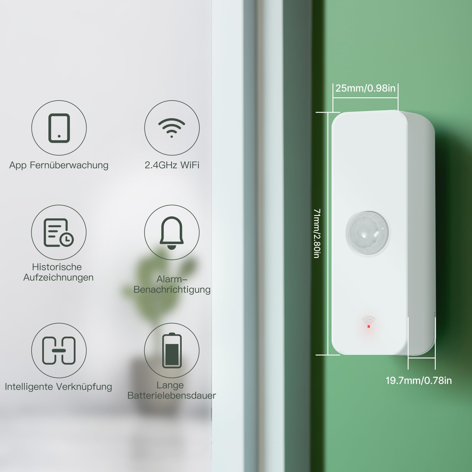 MOES WiFi Bewegungsmelder Kein Hub nötig Smart Life Tuya Alexa 4 Stück | WiFi, Kein Hub nötig, 100° PIR Winkel, Mit Lichtsensor, Smart Life, kein ZigBee