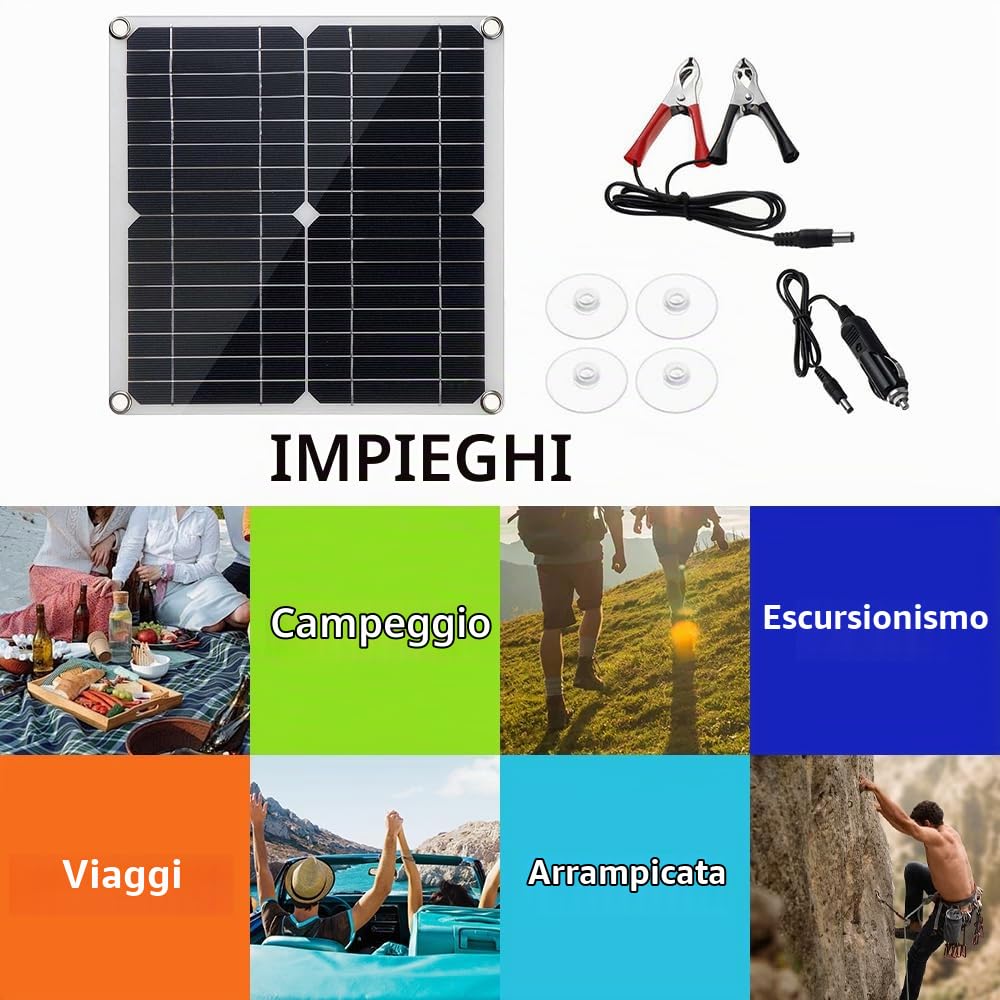 Pannello Solare 20W 12V, Pannello Solare Monocristallino + Regolatore di Carica 10 A PWM + Clip per Batteria 22% Alta Efficienza, per Sistema Off-Grid/Rimorchio/Barca/Camper
