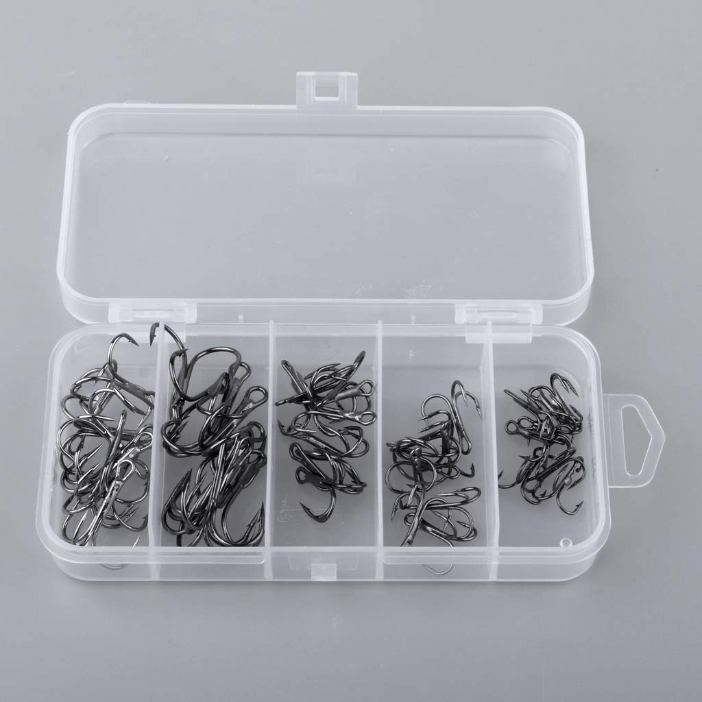 1 ensemble de hameçons triples durables Barb Leurre Appât Sea Fish Hook Kit Noir M