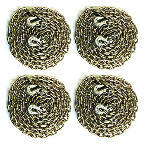 3 8 Grade 70 Transport Chain Tie Down Tow Trailer with Grab Hooks, 20 Feet, WLL-6,600 Lb, 4-Pack
