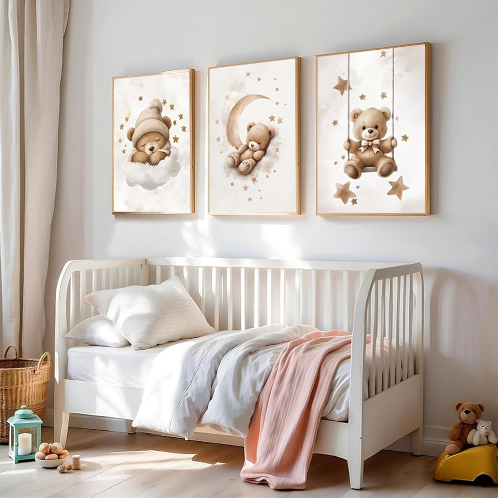 3 Affiche Ourson Chambre Bebe 30X40CM Poster Nounours Beige Tableau Decoration Murale Enfant Garcon Ours Toile Ourson Bebe Beige Affiche Enfant Garcon Ours Nounours Chambre Cadeau sans Cadre