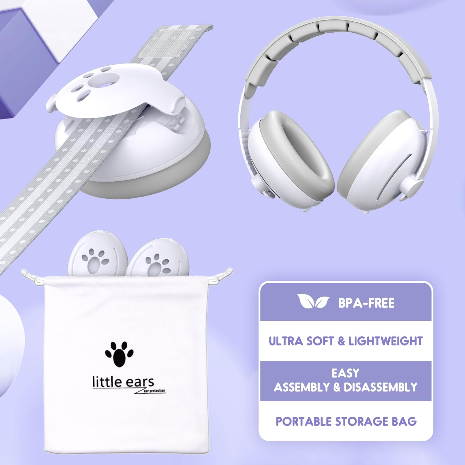 Casque Bébé Anti-Bruit 2 en 1, Bébés et Tout-Petits jusqu'à 60 Mois, Certifié CE, Confortable et Réglable, Blanc