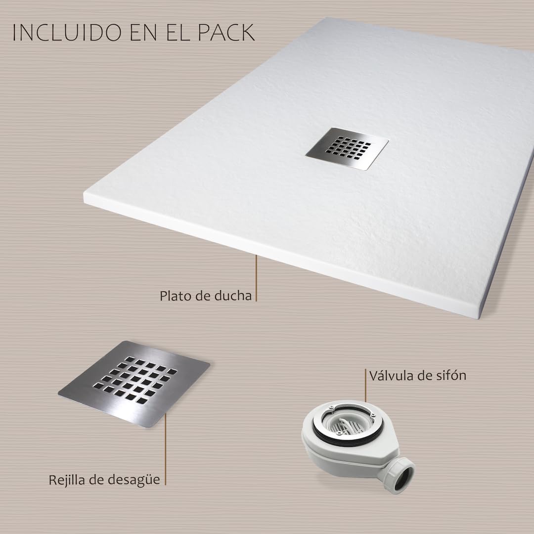 Platos de Ducha Antideslizantes de Resina, Antibacterianos, Resistentes al Calor y Rayados, Nula Absorción de Agua, Blanco, Negro y Beige (Negro, 70 x 80)