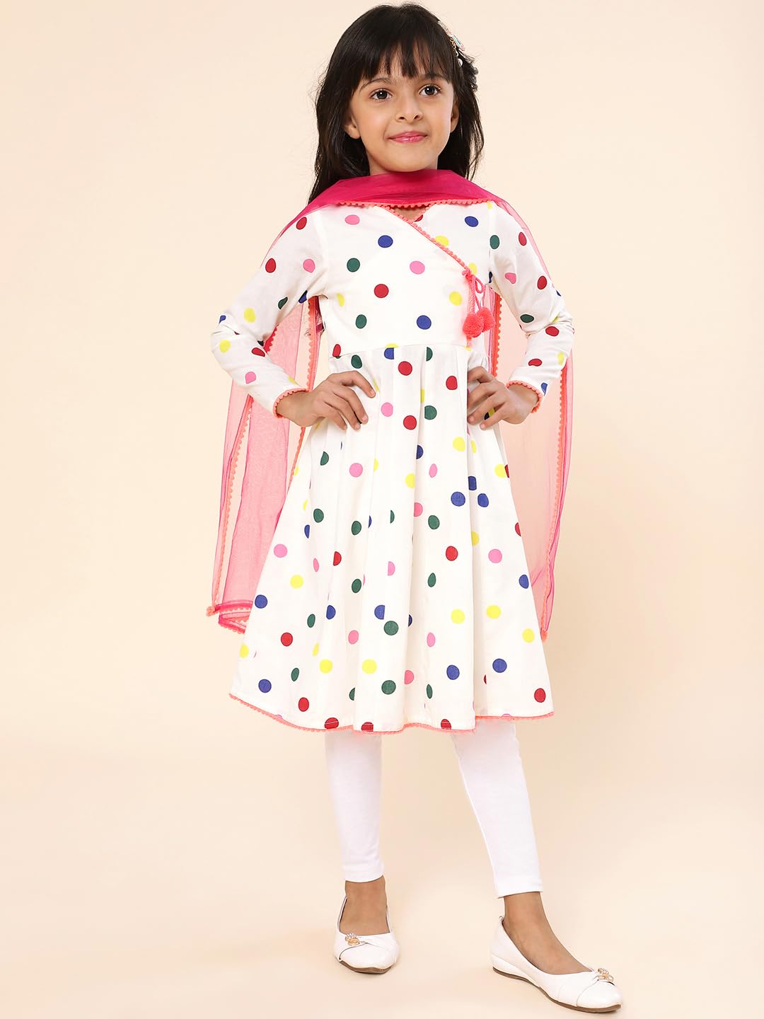 A.T.U.N. (ALL THINGS UBER NICE) Angrakha Dziewczęce bawełniane legginsy z nadrukiem Kurta z zestawem Dupatta, tradycyjny zestaw odzieży etnicznej na festiwale