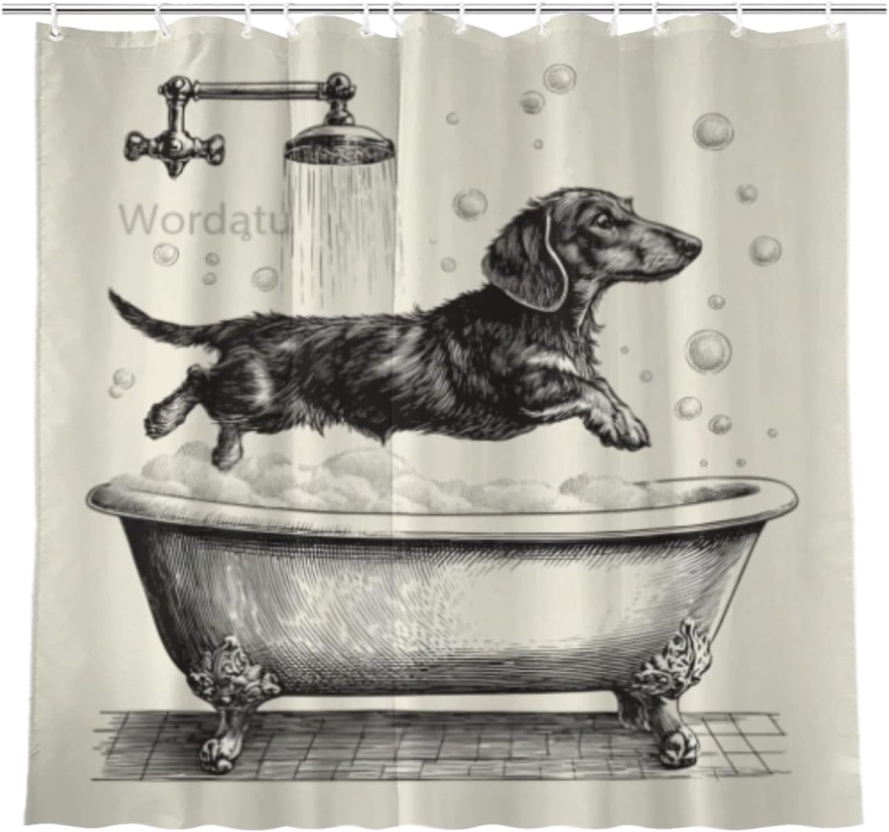 Dachshund Shower Curtain Bathroom Set 72x72 Inches Cartoon Cute Kids Sketch Animal Pet Dogs Lover Bath Accessories Dog Art Home Decor Fabric 12Hooks