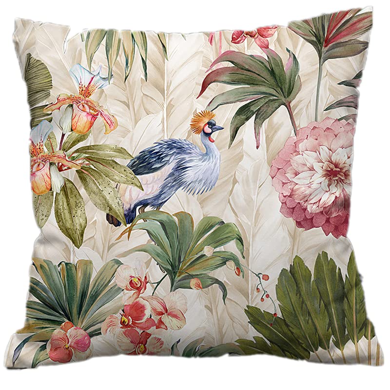 NightComfort 100% Cotton Cushion Cover Luxury Designer Indoor & Outdoor use - Tropical Birds 2 - Ideal For Sofa, Living Room, Bedroom, Rattan Garden Furniture Set, Chair, Benches (45x45cm)- Pack of 2