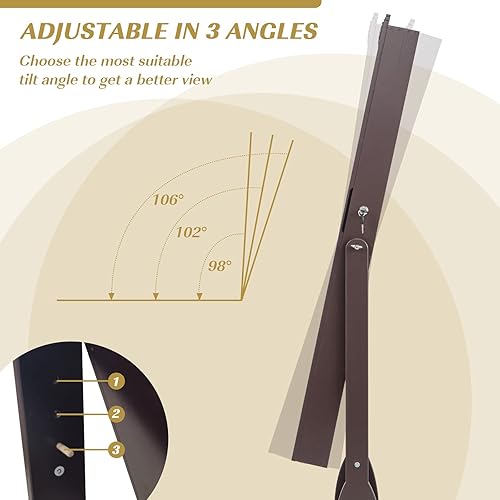 Miniatura 5 de LDAILY Armario de joyería de pie con 6 LED organizador de joyas con bloqueo con ángulo ajustable de 3 posiciones 4 ruedas y cajones espejo de piso