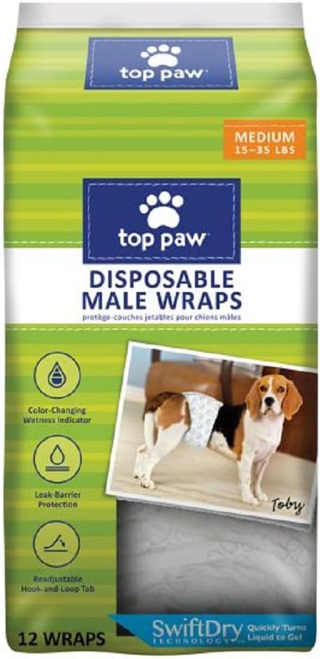 Top Paw Disposable Male Wrap Dog Diapers (Medium)