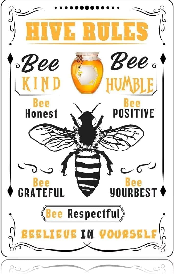 Kwqdozf Tin Sign-6 8X12 Inch Hive Rules Vintage Metal Aluminum Tin Sign Door Signs 8X12 Inch