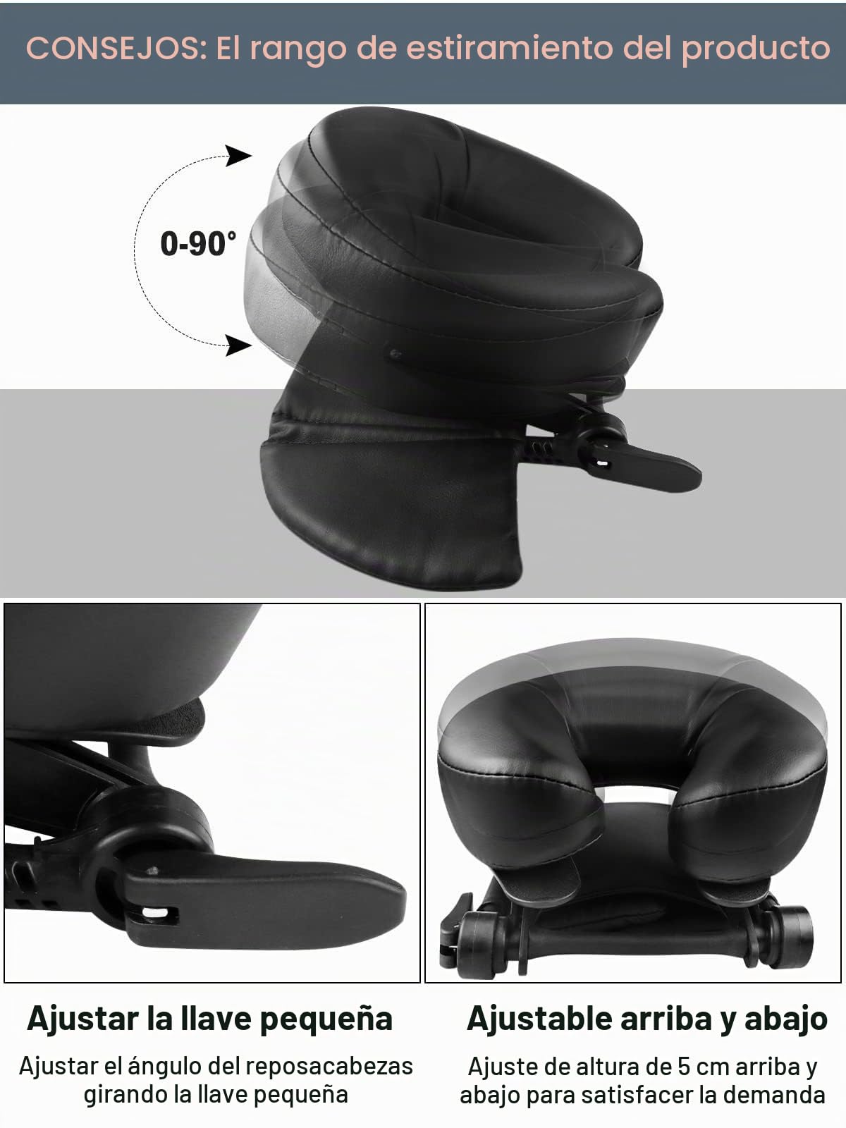 EBANKU Cojín para Mesa Masajes, Reposacabezas Ajustable para Mesa Masajes, Plataforma para Silla Masajes, Cama SPA (Black)