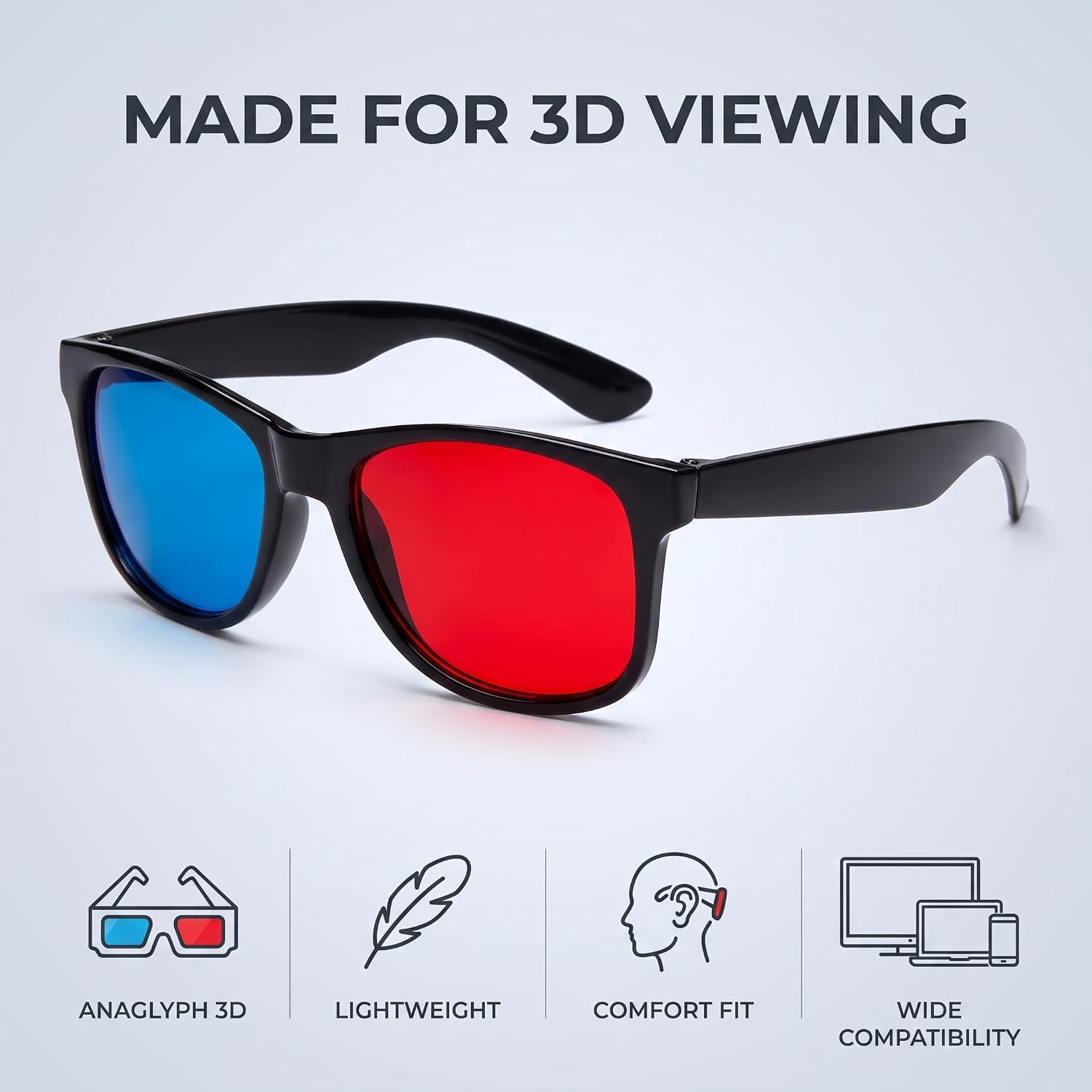 1 gafas 3D rojas y azules, gafas de visualización 3D, marco universal de vídeo dimensional de película de TV, gafas 3D, gafas de juego de DVD, diseño simple ligero, televisores y videos, accesorios