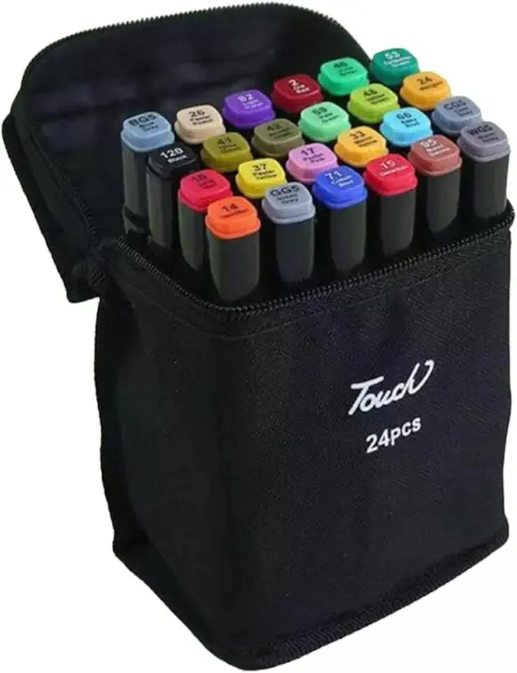 24 Canetas Marcadores para pintar Desenho Professional, Pontas Duplas, Codificados por Cores, Kit Estojo Touch de Bônus, Canetinhas Marca Texto (24)