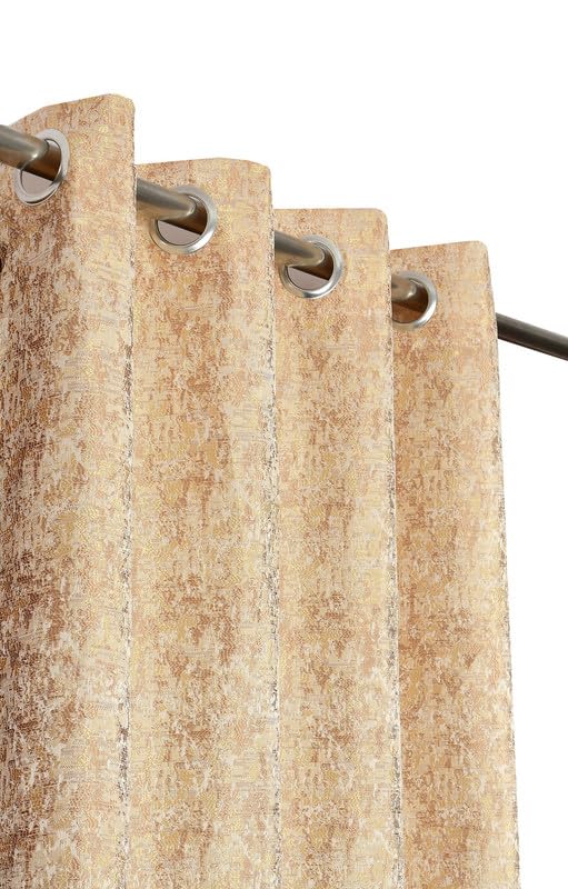 FABDRAPE Heavy Jacquard Fabric Luxury Looks Texture Design Room Darkening Curtains for Door 7 Feet, Gold, Pack of 2 Pieces