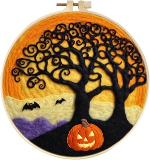 yesJRL Halloween Needle Felting Kit, Felt Painting Kits for Beginners, Bat Felt Painting Set with Wool, Starter Needle Felting Pad, Felting Needles, Felting Wool, Decorative Frame (Yellow)