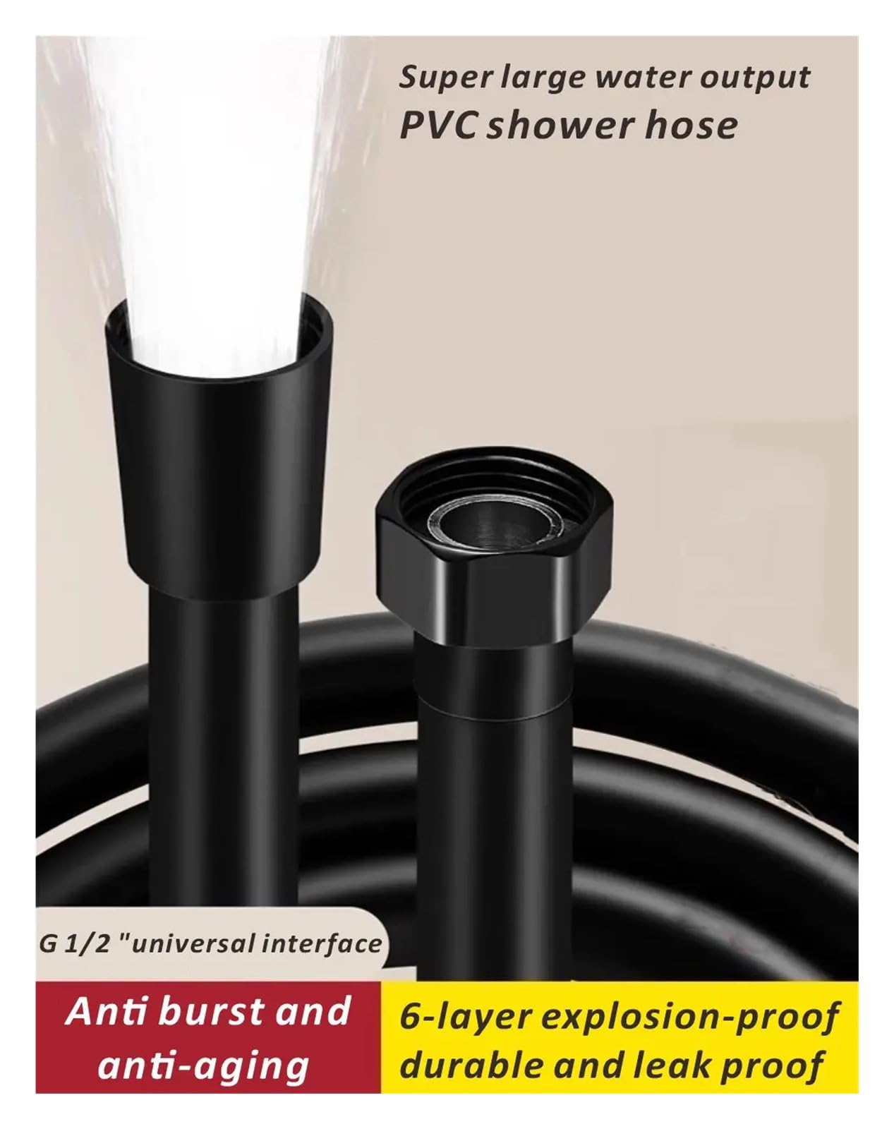 Manguera de ducha flexible de PVC de alta presión de 200 cm, antitorceduras y a prueba de explosiones, tubo de baño G1/2, ajuste universal a prueba de fugas para cabezal de ducha de mano (negro)