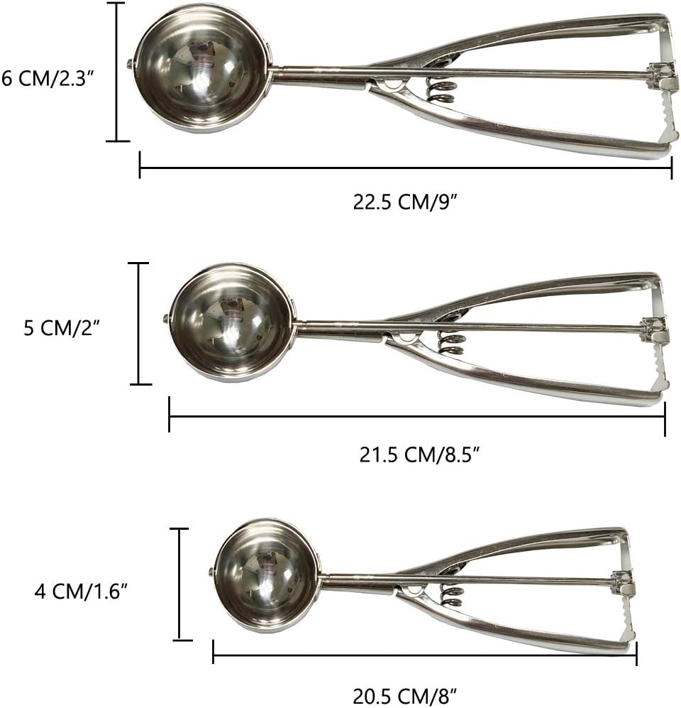 Becho Stainless Steel Ice Cream Scoop with Trigger Release for Cookies Fruits,3 PCS Cookie Scoop Include Large-Medium-Small Size Balls- Stainless Steel,Silver Durable - Image 3